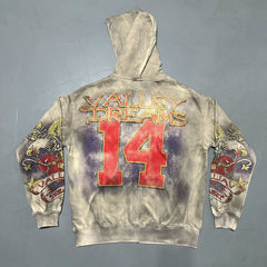 Fashion Vale Forever Nostalgia Eagle Mud Print Washed Water Used Cardigan Hoodie Hoodie Men and Women