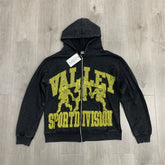 Vale Forever VALLEY ZIP UP HOODIE Embroidered cardigan sweatshirt, distressed hooded jacket, trendy
