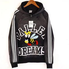 Vale Valley Little Bee Embroidered Loose Striped Ribbon Hoodie, Used, Washed, Scratched, Pullover Hoodie