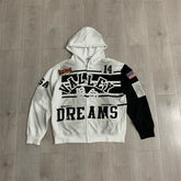 Vale Valley Street Patch Embroidered Hooded Zipper Hoodie Men's and Women's Contrast Splicing Retro cardigan Coat