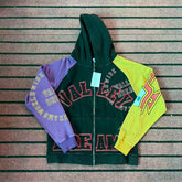 Trendy Vale Valley loose cardigan hooded sweatshirt men's and women's retro patchwork letter embroidered zipper jacket
