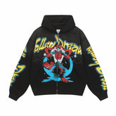 Trendy Vale Valley American cartoon printed hooded cardigan sweatshirt, men's and women's loose casual zipper jacket