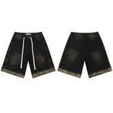 Vale Valley Street Piercing Rivet Decoration Denim Shorts Men's and Women's Loose Straight Tube Vintage Pentagram Pants Trendy