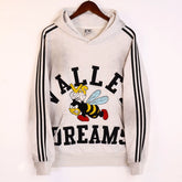 Vale Valley Little Bee Embroidered Loose Striped Ribbon Hoodie, Used, Washed, Scratched, Pullover Hoodie