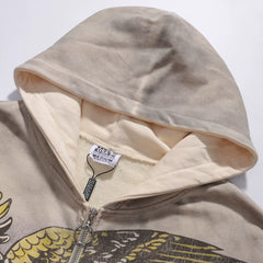 Fashion Vale Forever Nostalgia Eagle Mud Print Washed Water Used Cardigan Hoodie Hoodie Men and Women