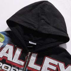 Vale Valley Sport Dept Knight Washed Cement Print Used Hoodie Zipper cardigan Coat Trendy