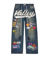 Amiri Valley Rhinestone Patchwork Wide-Leg Jeans