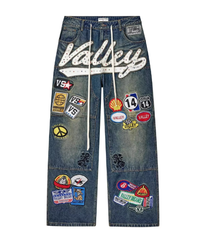 Amiri Valley Rhinestone Patchwork Wide-Leg Jeans