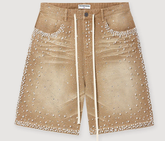 Vale Pearl-Embellished Distressed Denim Shorts