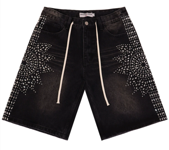 Vale Forever Starburst Rhinestone Distressed Denim Shorts