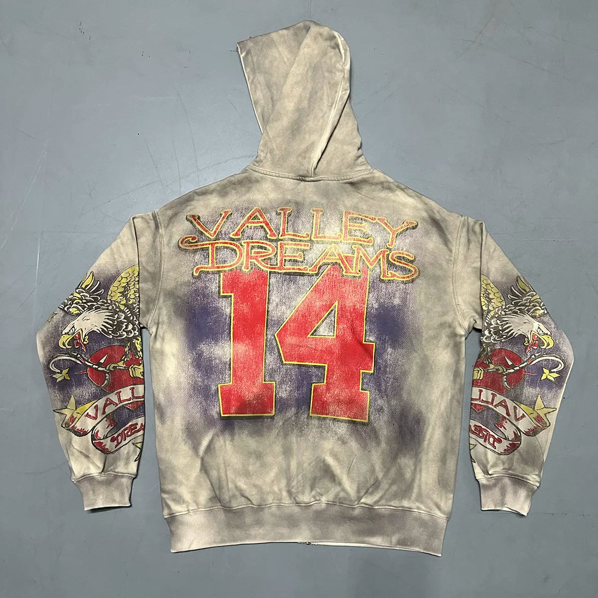 Fashion Vale Forever Nostalgia Eagle Mud Print Washed Water Used Cardigan Hoodie Hoodie Men and Women