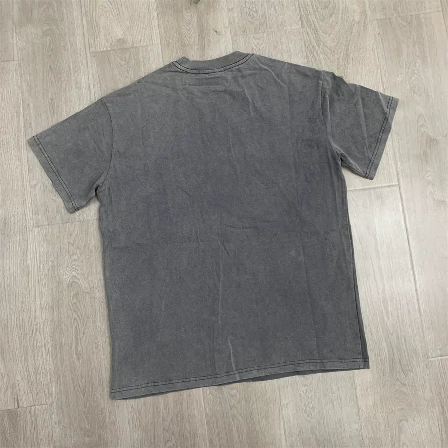 Vale Forever Valley Hot Diamond Washed Water Horse Willow Vintage Cotton T-shirt Loose Vintage Short Sleeve Summer