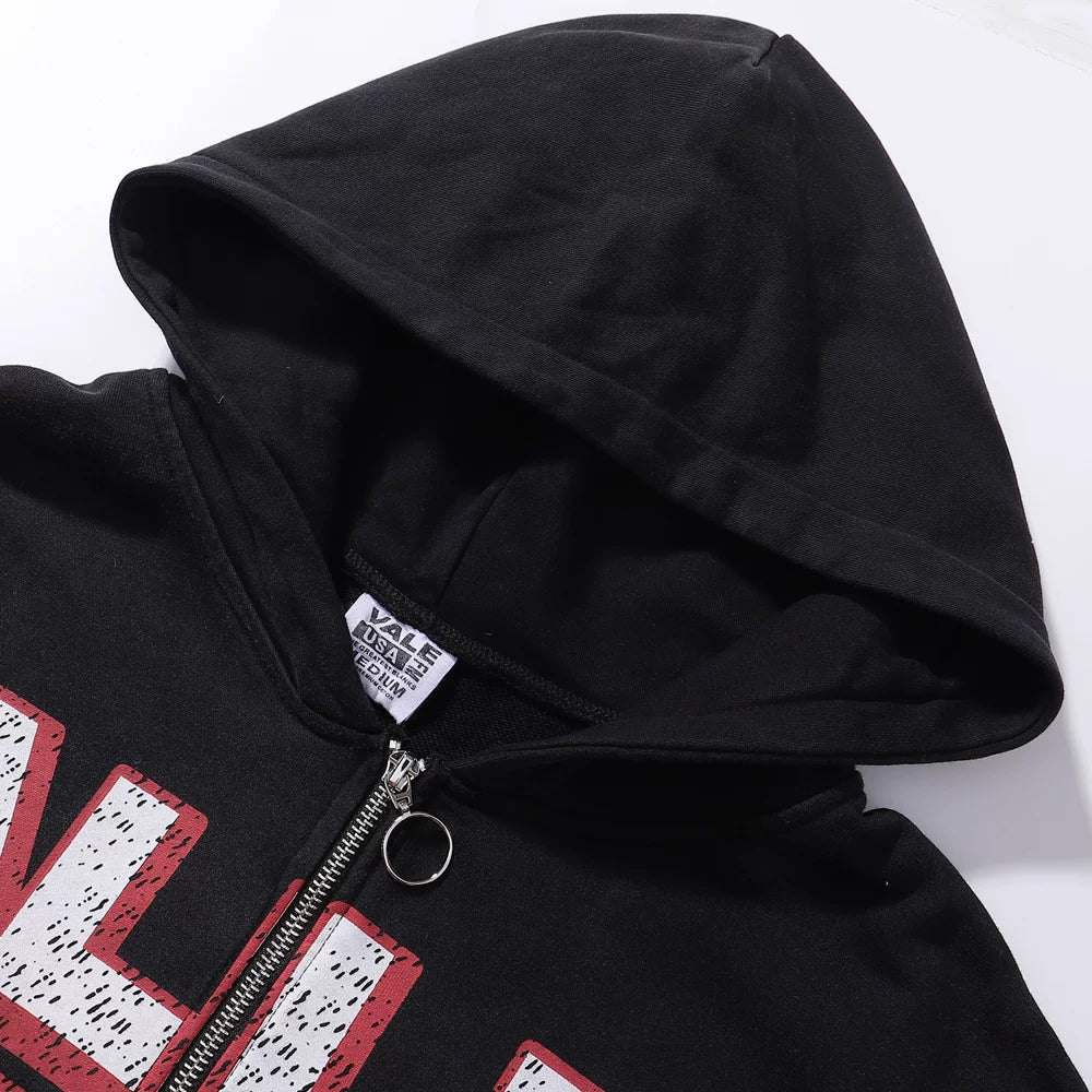 Vale American hip-hop style cartoon character hooded zipper sweatshirt for men and women retro vintage vintage vintage casual cardigan jacket trend
