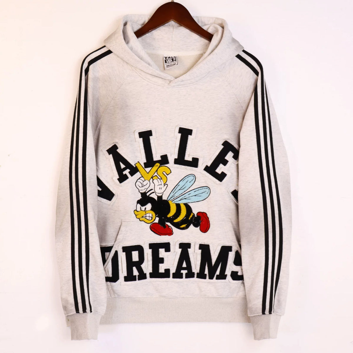 Vale Valley Little Bee Embroidered Loose Striped Ribbon Hoodie, Used, Washed, Scratched, Pullover Hoodie