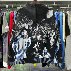 Vale Valley Casper Ghost Printed Retro Washed Laundry Cardigan Hoodie Jacket for Men and Women
