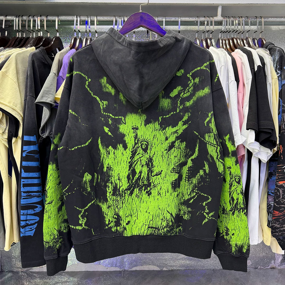 Vale parodies the Statue of Liberty print, washes water to make old cardigans, hoodies, autumn men's and women's loose casual jackets