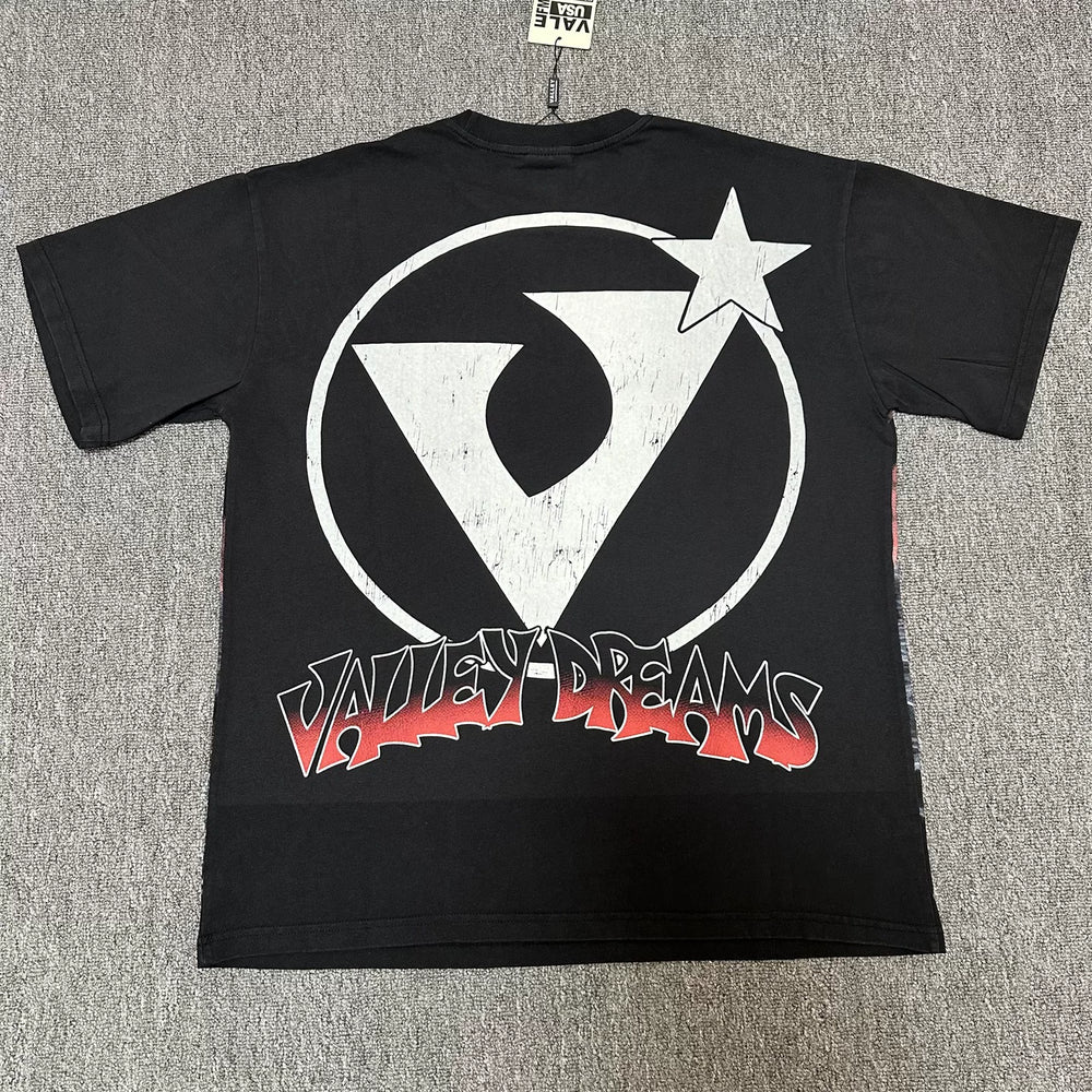 Vale Valley Retro Skull Printed Short sleeved T-shirt for Men and Women, Loose High Street Style, Trendy Hot Diamond Top