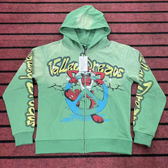 Vale Forever VALLEY ZIP UP HOODIE Printed cardigan sweatshirt, distressed hooded jacket, trendy