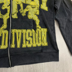 Vale Forever VALLEY ZIP UP HOODIE Embroidered cardigan sweatshirt, distressed hooded jacket, trendy