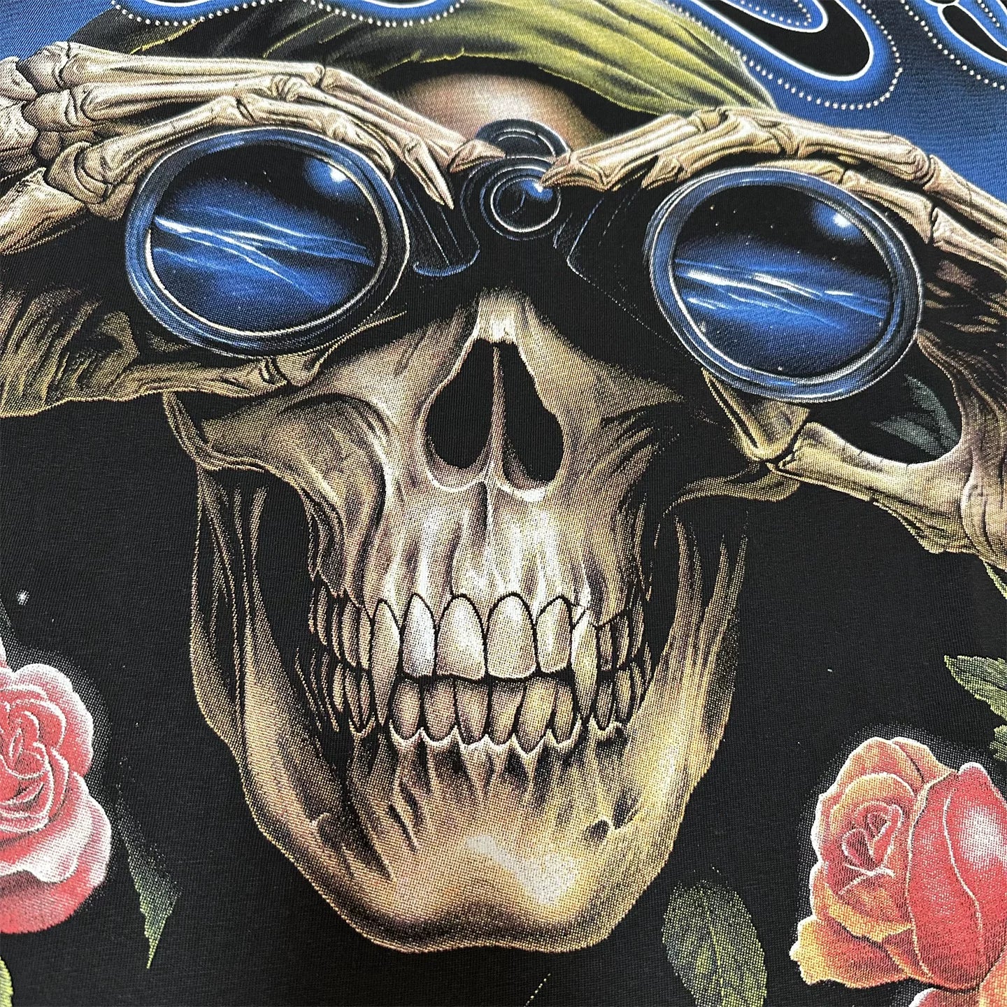 Vale Valley American high street style skull print short sleeved T-shirt for men and women, loose hot stamping trendy brand top for couples