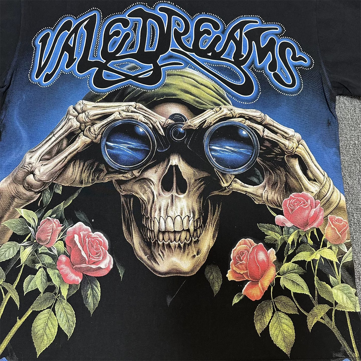Vale Valley American high street style skull print short sleeved T-shirt for men and women, loose hot stamping trendy brand top for couples