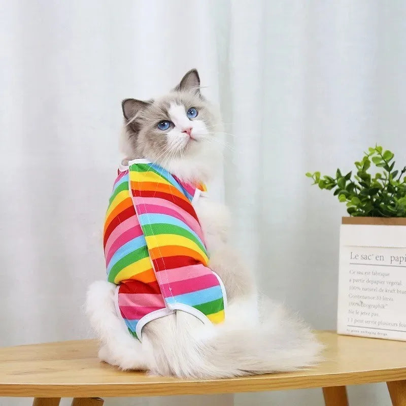 Cat Recovery Suit - Post-Surgery Disinfectant Care Outfit Playful Pattern Design Breathable Mesh Fabric Mao supplies clothing