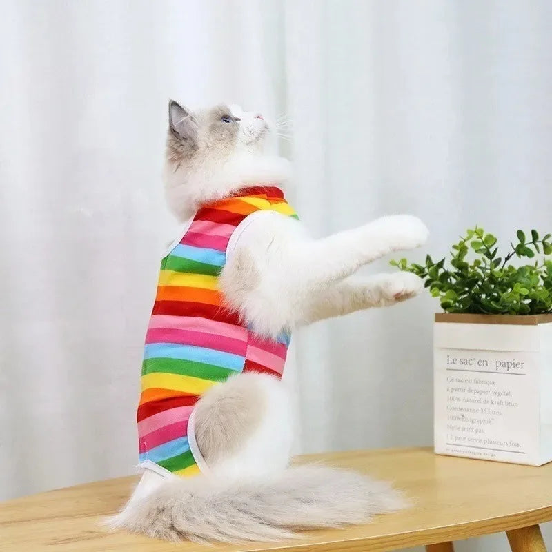 Cat Recovery Suit - Post-Surgery Disinfectant Care Outfit Playful Pattern Design Breathable Mesh Fabric Mao supplies clothing