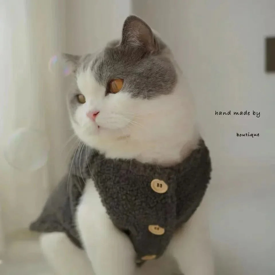 Cat clothes, warm lamb wool vest, autumn and winter teddy pomeranian pet winter clothes, cute korean clothes