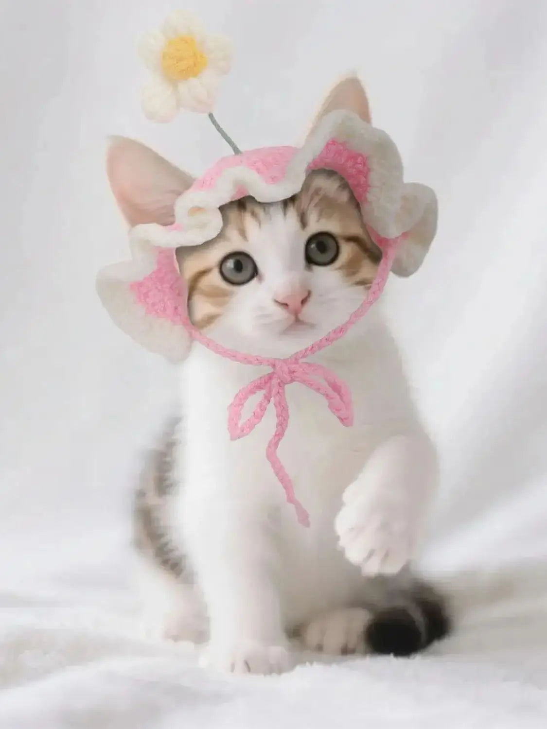Cat Hat, Cute Flower Crochet Cat Hat Knitted Costume Headwear for Kitten Dog Puppy Pet Small Knit Cap Clothes Decoration
