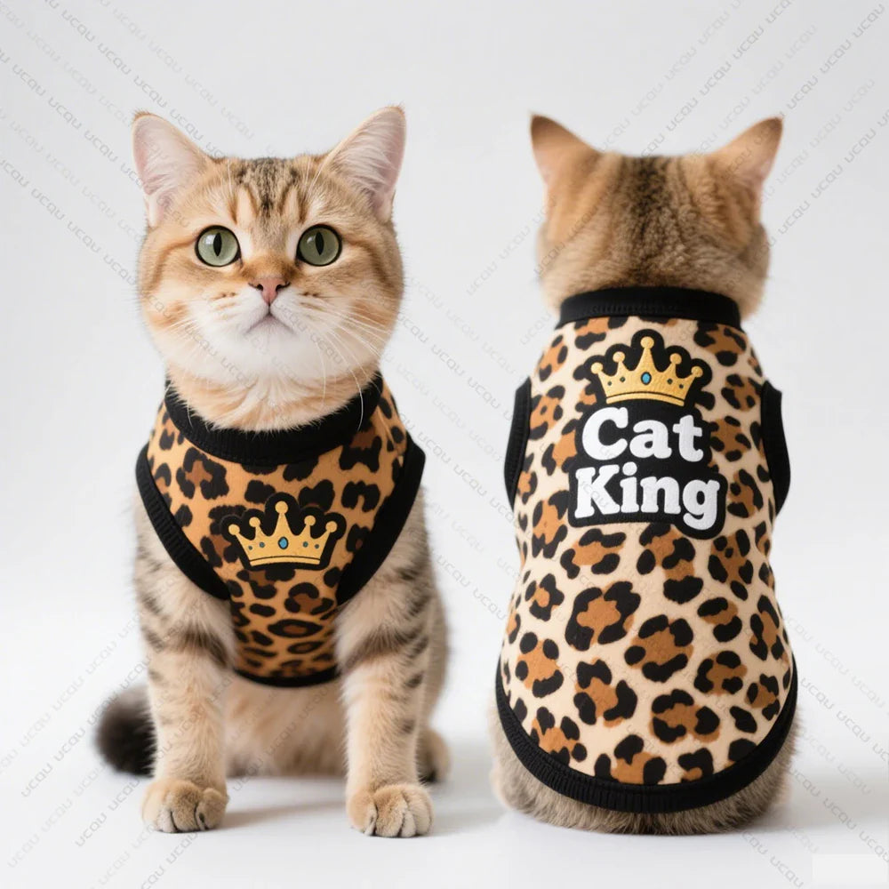 2025 Pet Cat Clothing Cat Vest Summer Cool Clothing Features "Cat King" Leopard Pattern Exclusive for Cute Pets Cat Lovers
