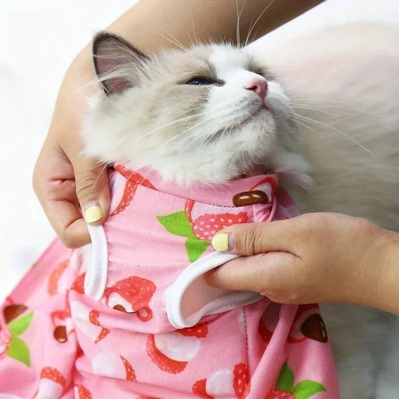 Cat Recovery Suit - Post-Surgery Disinfectant Care Outfit Playful Pattern Design Breathable Mesh Fabric Mao supplies clothing