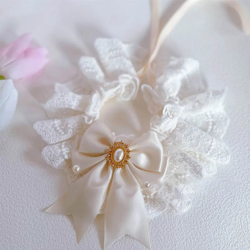 Pearl Dog Collar Jewelled Silk Wedding Cat Puppy Ribbon Scarf Pendant Pet Bows Necklace Satin New Kitten Accessories Bowtie Gift