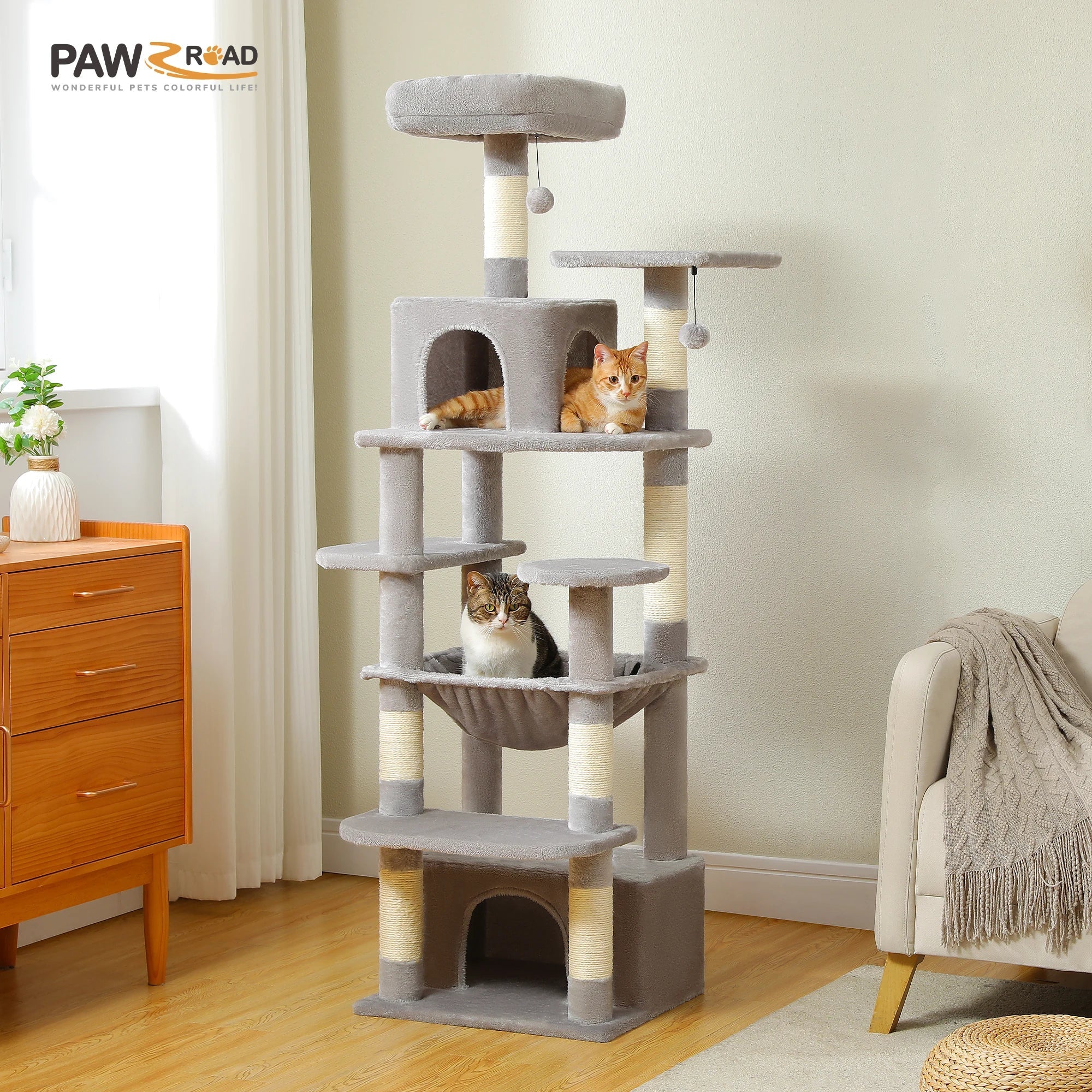 Large Cat Tree and Tower for Indoor Cats With Sisal-Covered Scratching Posts Spacious Hammock Padded Perches and Condos Cat Toys