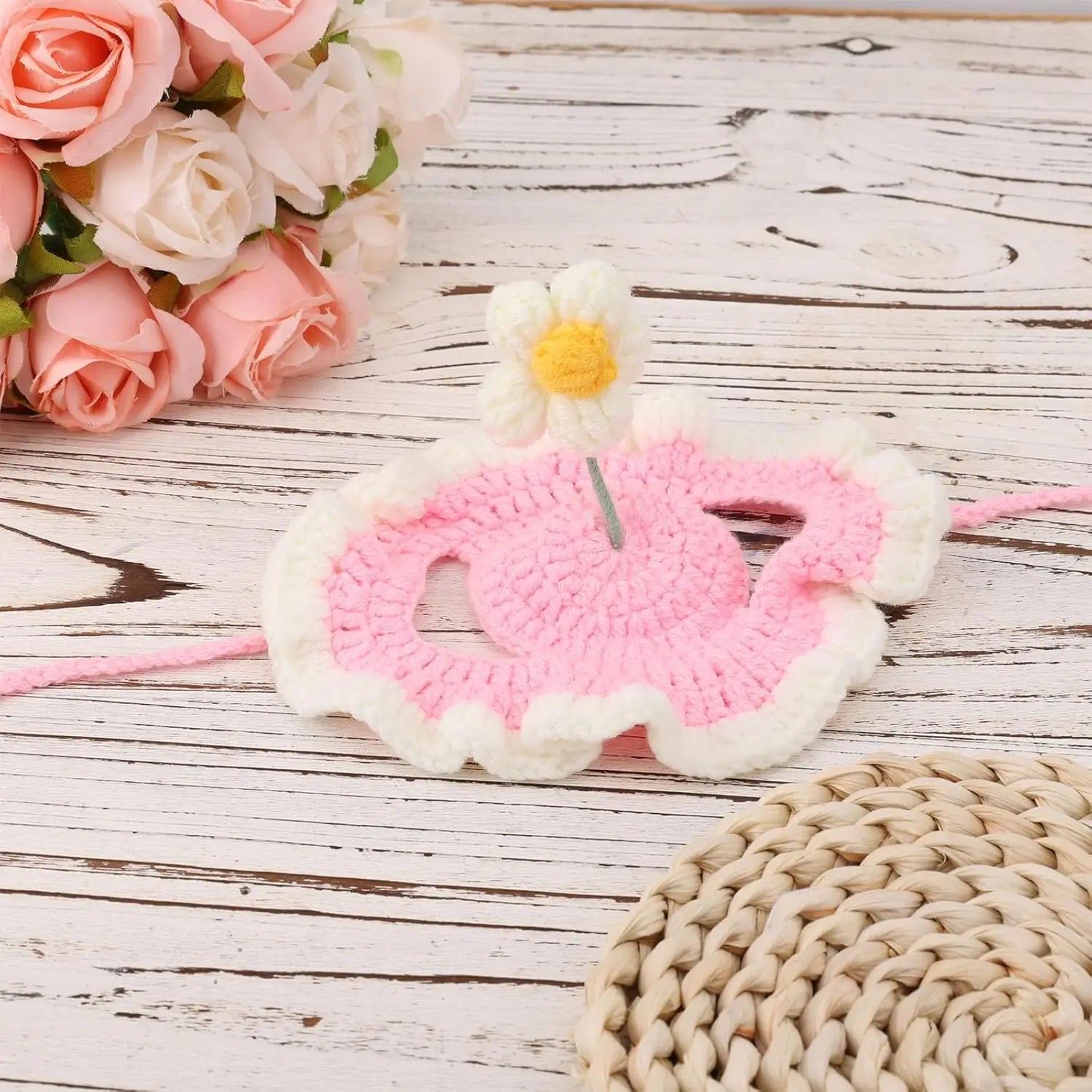 Cat Hat, Cute Flower Crochet Cat Hat Knitted Costume Headwear for Kitten Dog Puppy Pet Small Knit Cap Clothes Decoration