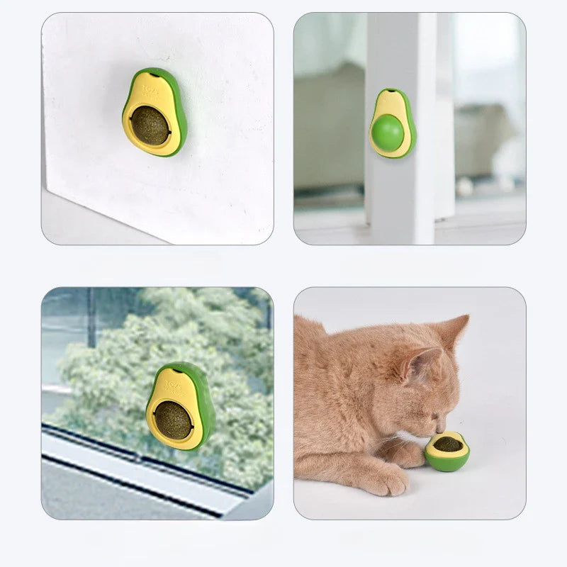 Natural Catnip Healthy Rotatable Wall Stick-on Ball Cats Teeth Cleaning Catnip Ball Toys cat Catnip Scratching Supplies