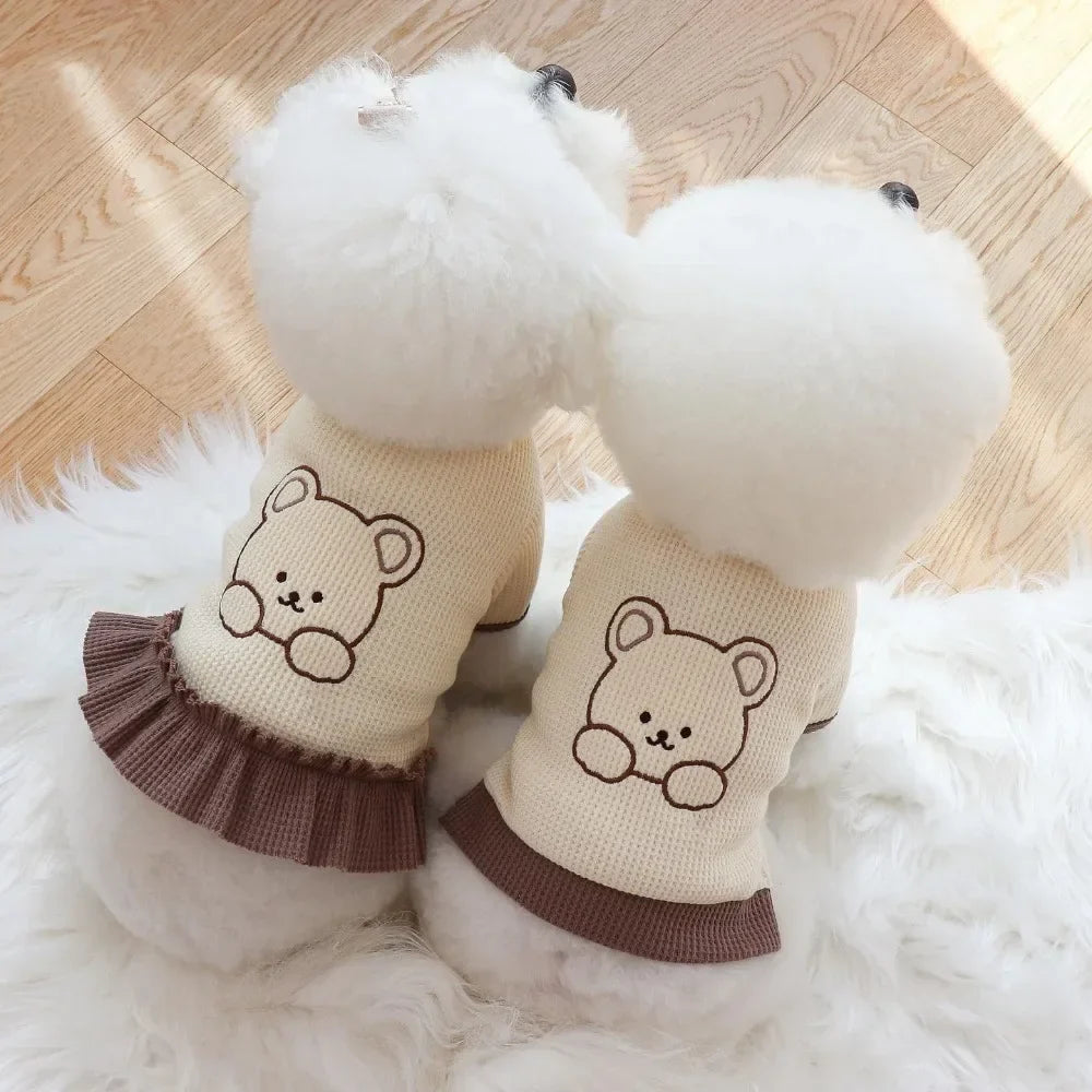 Cute Couple Dog Clothes Pet Dresses Shirt Waffle Cat Dog Shirt Puppy Pet Skirt Clothing for perro Dogs Cats Chihuahua Yorkie