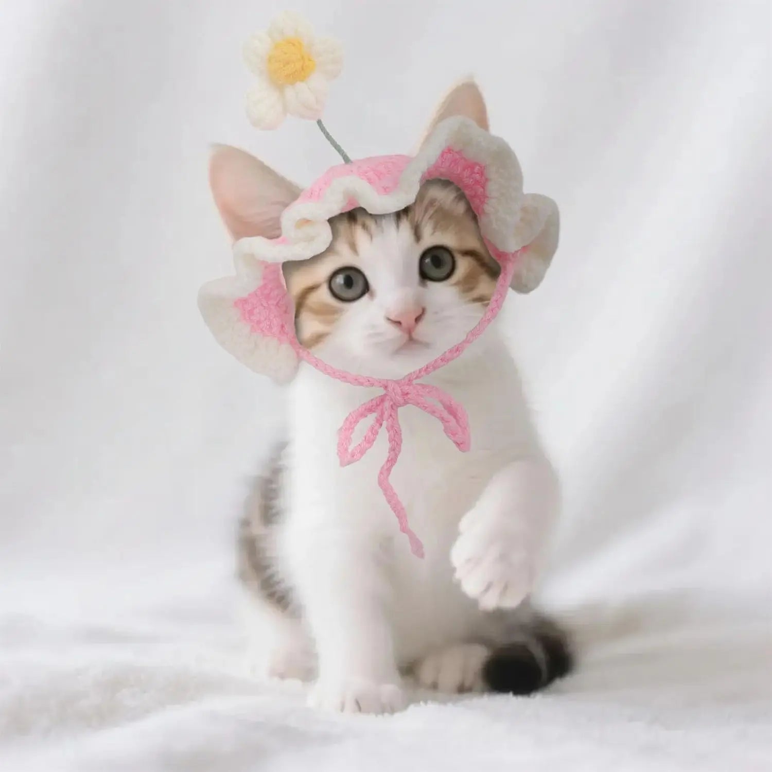 Cat Hat, Cute Flower Crochet Cat Hat Knitted Costume Headwear for Kitten Dog Puppy Pet Small Knit Cap Clothes Decoration