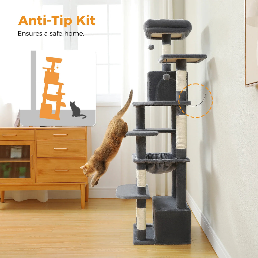 Large Cat Tree and Tower for Indoor Cats With Sisal-Covered Scratching Posts Spacious Hammock Padded Perches and Condos Cat Toys