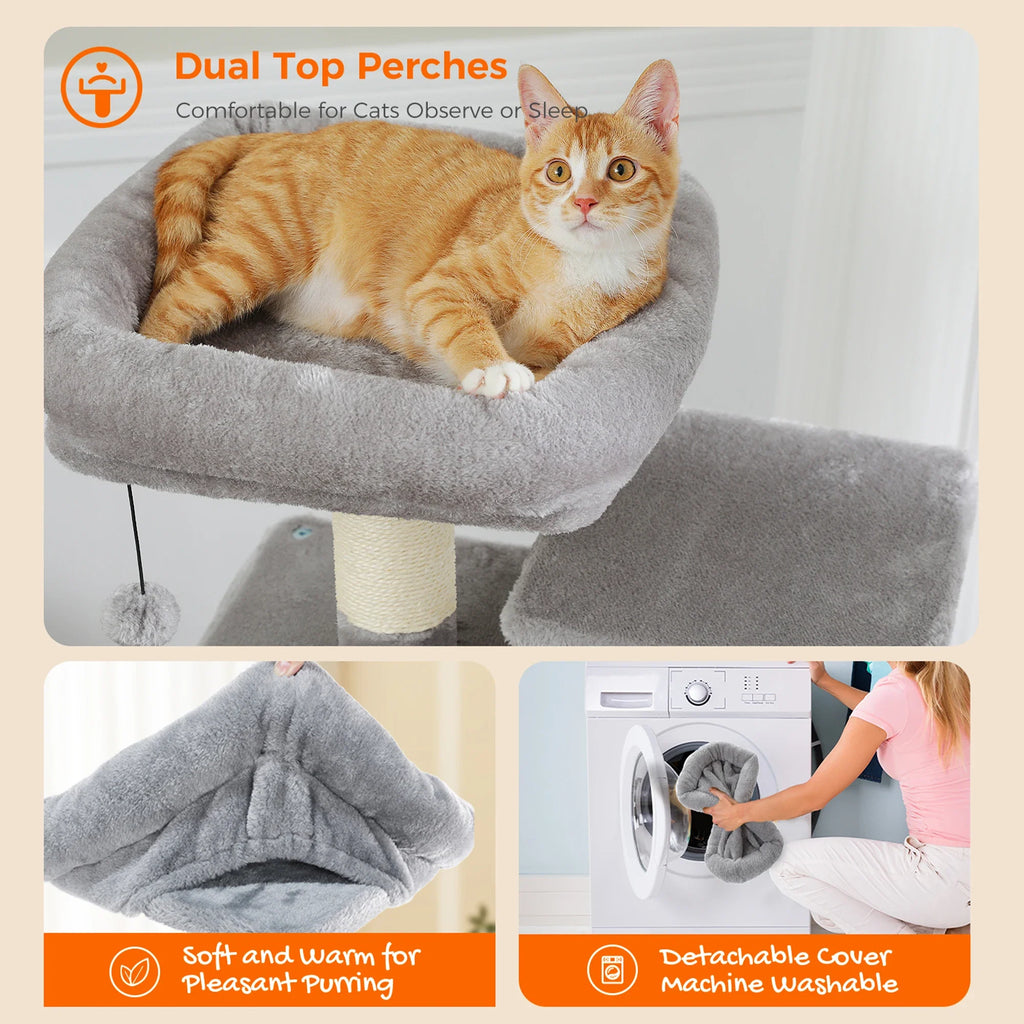 Large Cat Tree and Tower for Indoor Cats With Sisal-Covered Scratching Posts Spacious Hammock Padded Perches and Condos Cat Toys