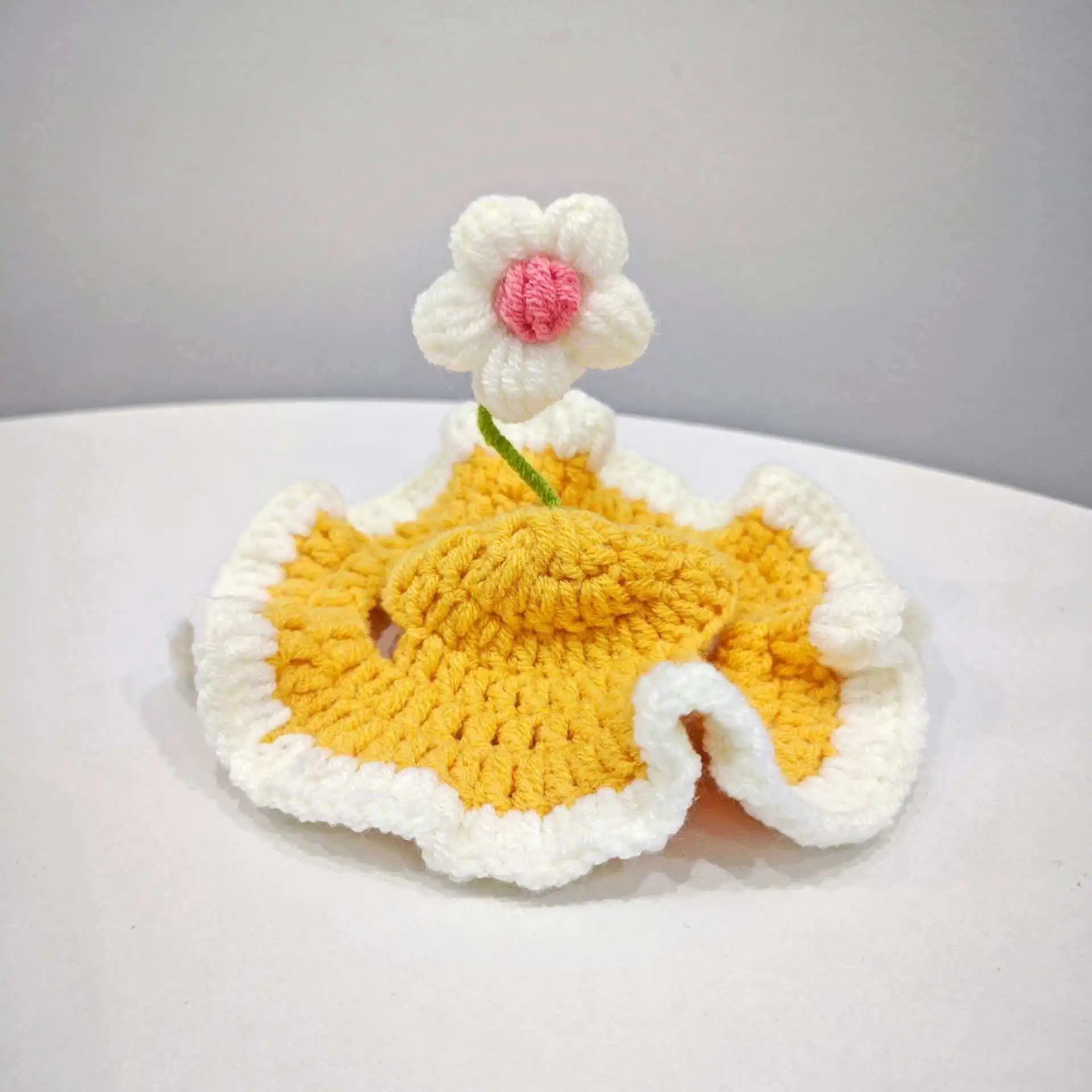 Cat Hat, Cute Flower Crochet Cat Hat Knitted Costume Headwear for Kitten Dog Puppy Pet Small Knit Cap Clothes Decoration