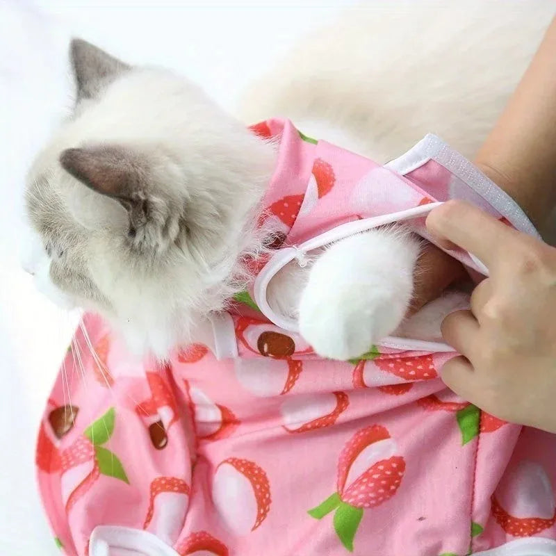 Cat Recovery Suit - Post-Surgery Disinfectant Care Outfit Playful Pattern Design Breathable Mesh Fabric Mao supplies clothing