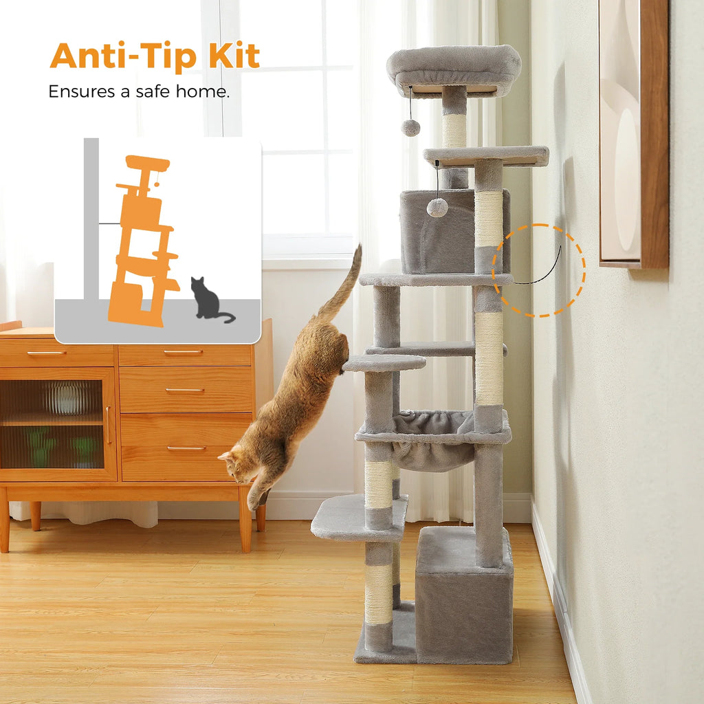 Large Cat Tree and Tower for Indoor Cats With Sisal-Covered Scratching Posts Spacious Hammock Padded Perches and Condos Cat Toys