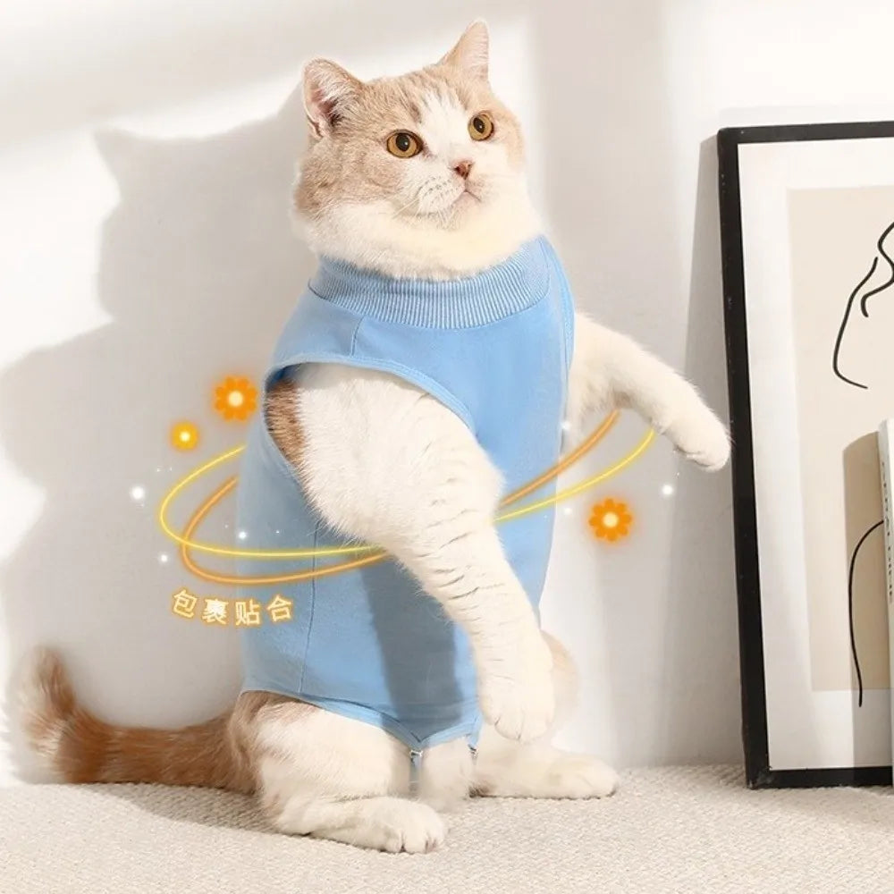 Cat Vest Adjustable Cat Recovery Suit Comfortable Breathable Cat Sterilization Suit Solid Color Soft Cat Jumpsuit Pet Supplies