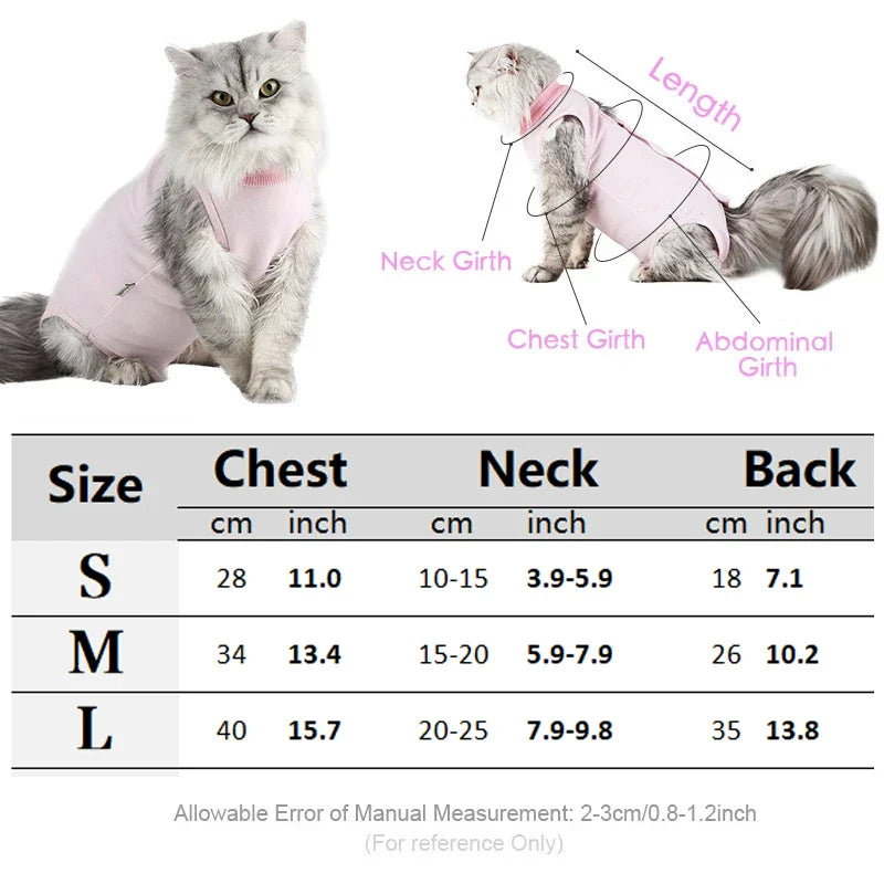 Pet Cat Recovery Suit for Abdominal Wounds or Skin Diseases E-Collar Alternative, After Surgery Wear Onesie Bodysuit Cat Clothes