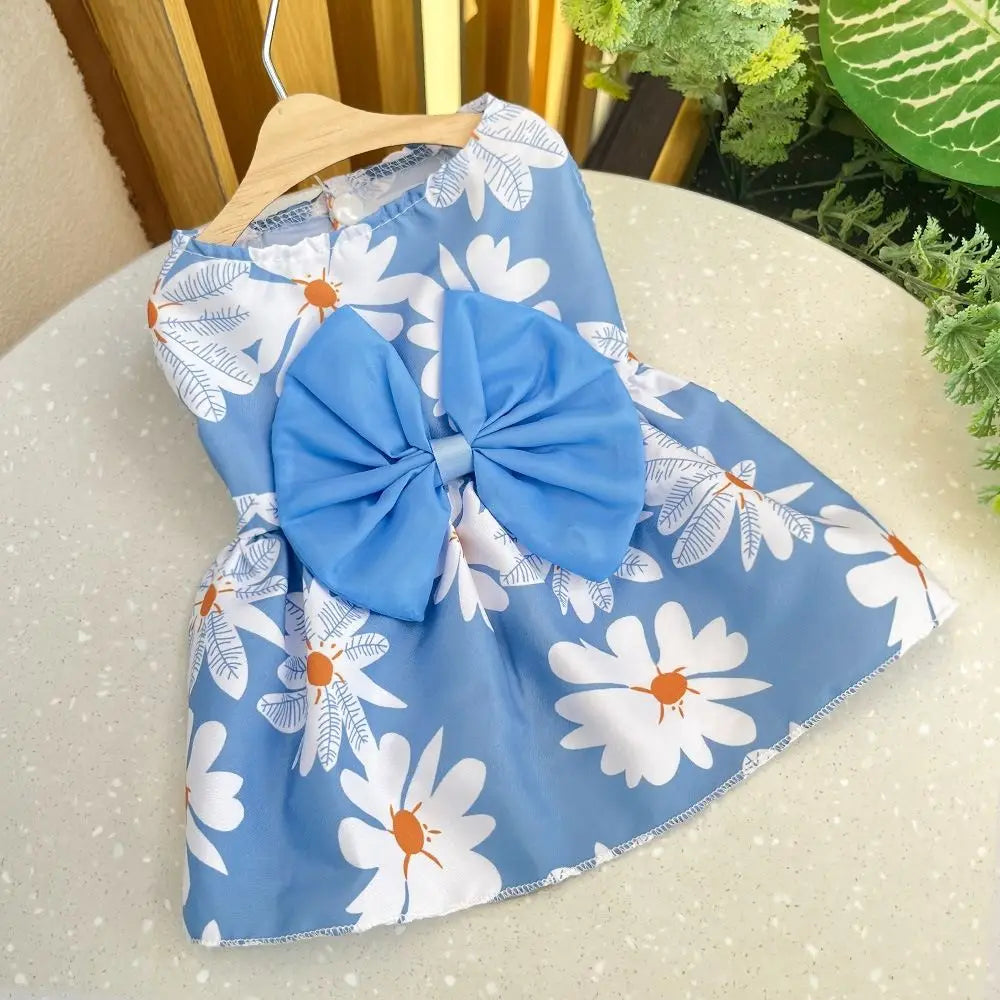 Cat Costume Floral Printed Cat Dog Dress Cute XS-XXL Puppy Princess Skirt Wedding Dress Bowknot Pet Skirt Kitten