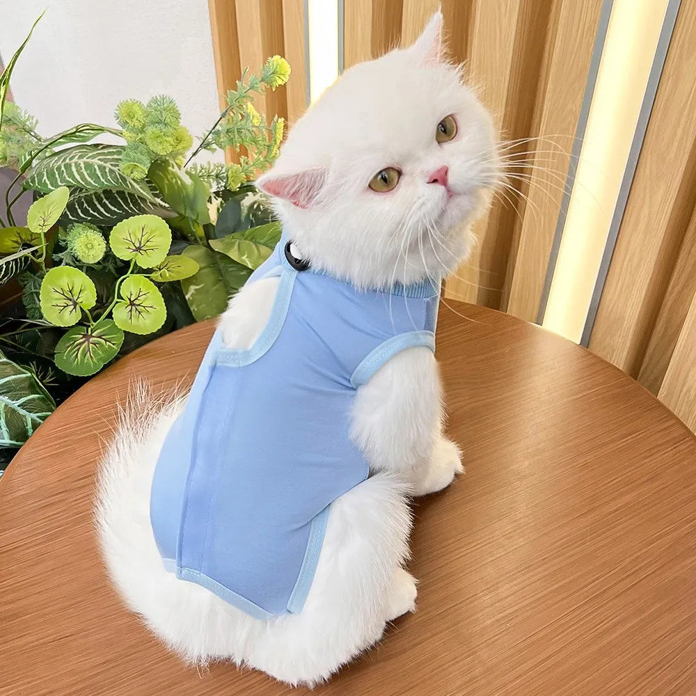 Pet Supplies, Cat Clothes, Cat Sterilization Vest, Anti Licking And Biting Soft And Super Elastic Short Blue Cat Supplies