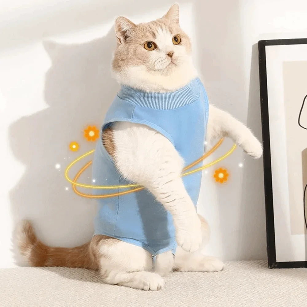 Cat Vest Adjustable Cat Recovery Suit Comfortable Breathable Cat Sterilization Suit Solid Color Soft Cat Jumpsuit Pet Supplies