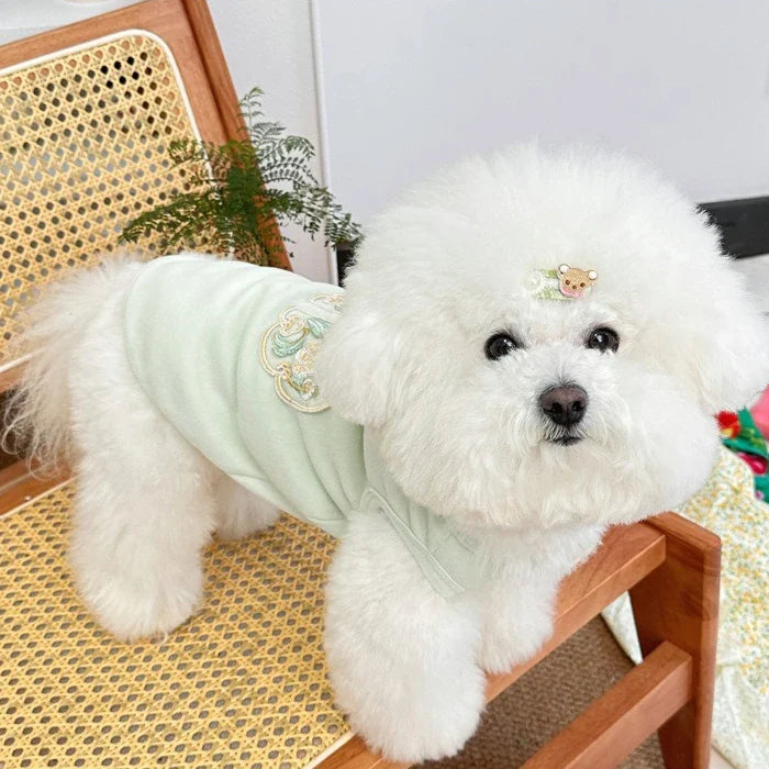 Pet Dog Cat Clothes Chinese Style Cute Creative Design Special Spring Summer Buckle Embroidered Vest Can Be Pulled