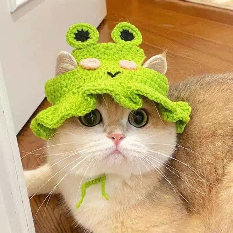 Cat Hat, Cute Flower Crochet Cat Hat Knitted Costume Headwear for Kitten Dog Puppy Pet Small Knit Cap Clothes Decoration