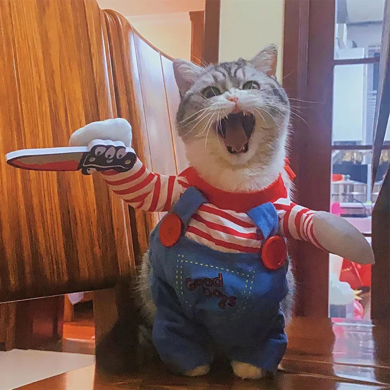 Funny Cat Clothes Halloween Cosplay Costumes For Small Medium Dog Cats Creative Pet Party Kitten Jumpsuits Soft Warm Cat Coat